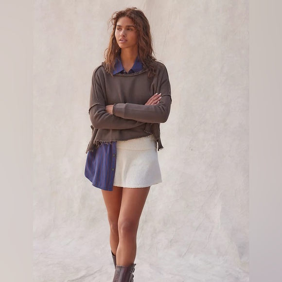 NWT FREE PEOPLE New Haven Pullover Brown Distressed Sweatshirt SIZE M - Picture 4 of 12